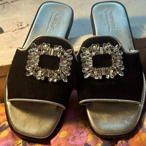 Genuine Leather! Beautiful rhinestone- embellished sandal - EUC! Worn twice 🖤